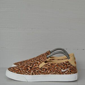 Nike Leopard Print Sneakers Women's 10.5 Court Legacy Slip On Shoes White Tan